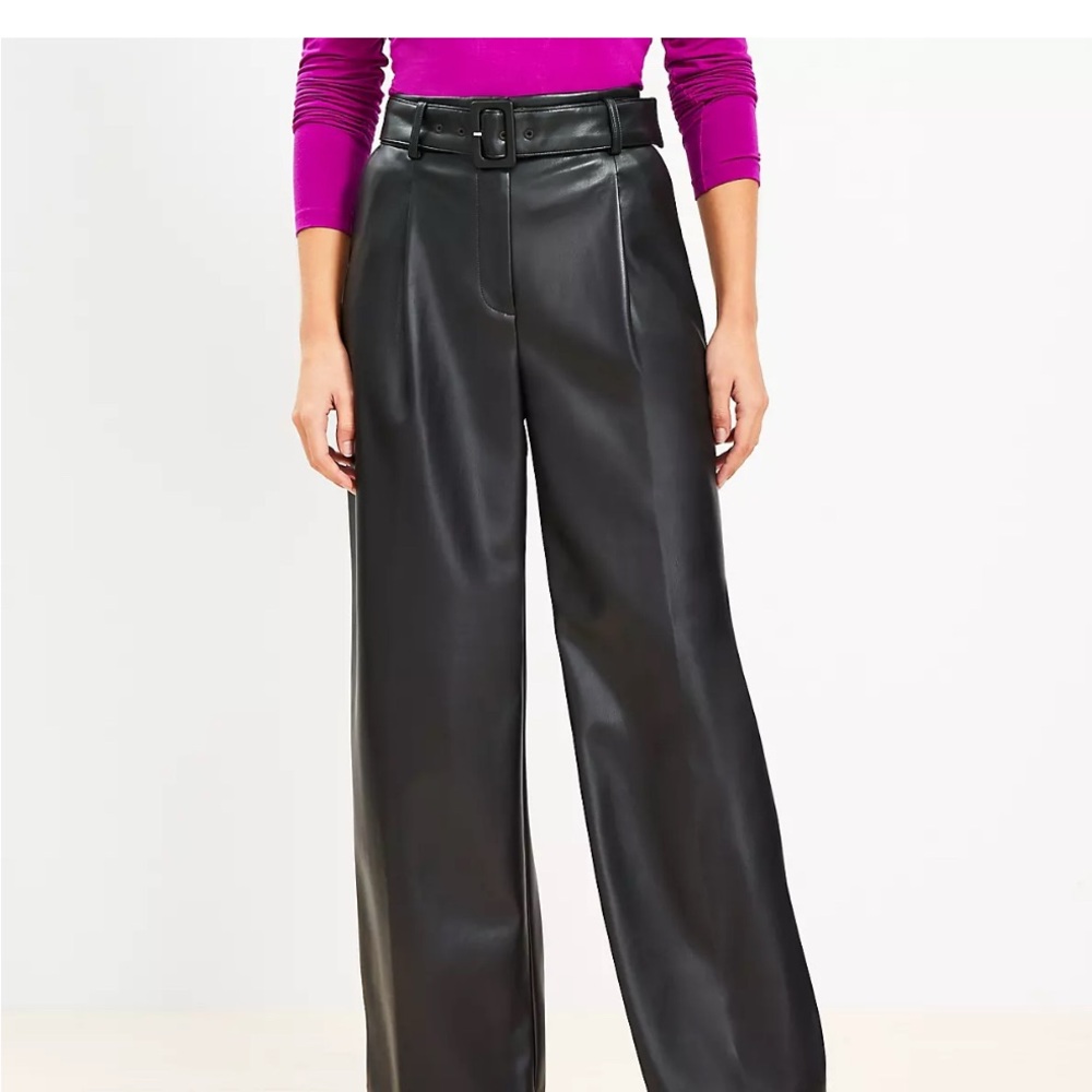 Ann Taylor Loft Black High-Waisted wide leg Faux Leather Pants size 2